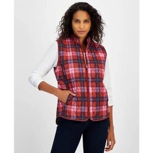 Style & Co Sprinkle‎ Pink Quilted Plaid Zip-Front Vest XL NWT Womens